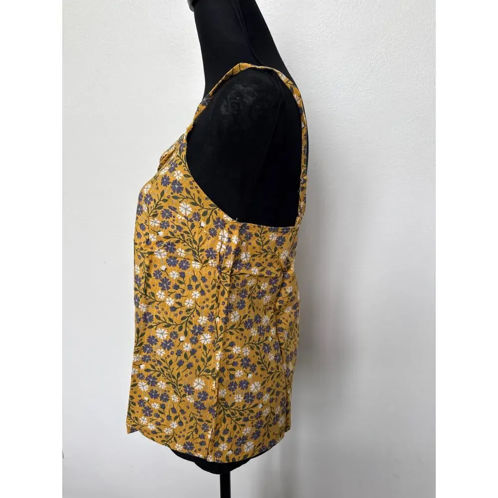 Modcloth Spruced Up Summer Floral Sleeveless Linen Tank Top Yellow Women S NWT